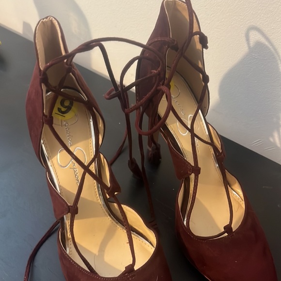 Jessica Simpson Lace Tie Up High Heels Shoes 9 - Picture 2 of 3
